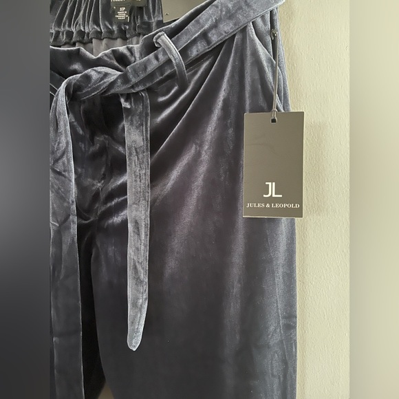 Navy blue velour tie waist dress pants - Picture 3 of 5